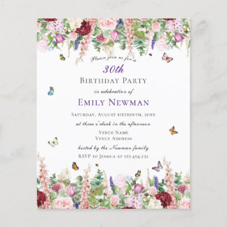 Budget Floral 30. Geburtstag Party Einladung