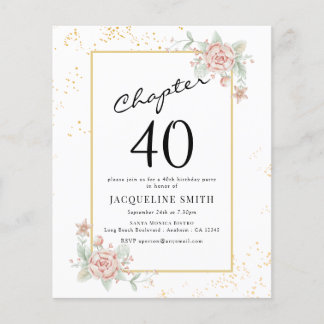 Budget Floral 40. Geburtstag Einladung Flyer