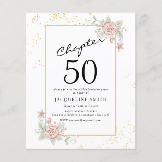 Budget Floral 50. Geburtstag Einladung Flyer