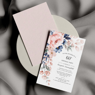 Budget Floral 60. Geburtstag Dusty Blue Pink Card Mitteilungskarte