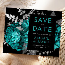 Budget Floral Aquamarin Blue Silver Save the Date