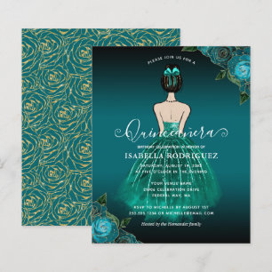 Budget Floral Aquamarin Princess Gold Quinceañera