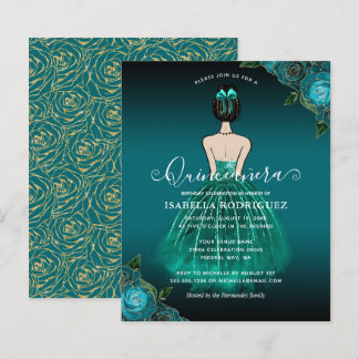 Budget Floral Aquamarin Princess Gold Quinceañera