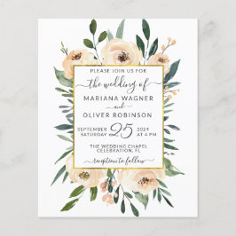 Budget Floral Beige Gold Black Wedding Einladung
