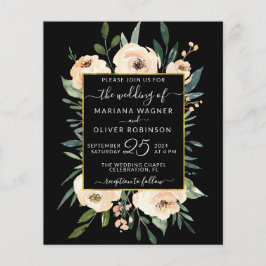 Budget Floral Beige Gold Black Wedding Einladung