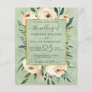 Budget Floral Beige Gold Green Wedding Einladung