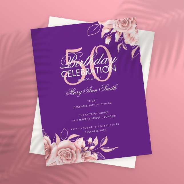 Budget Floral Birthday Party Rose Gold Lila Einladung (Von Creator hochgeladen)