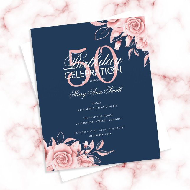 Budget Floral Birthday Party Rose Gold & Navy (Von Creator hochgeladen)