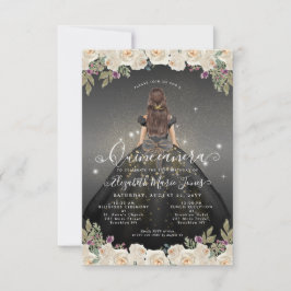 Budget Floral Black Gold Princess Quinceanera Mitteilungskarte