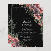 Budget Floral Black Pink Bridal Dusche Einladung