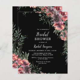 Budget Floral Black Pink Bridal Dusche Einladung