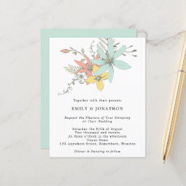 Budget Floral Blätter Koralle Aquamarin Hochzeitss