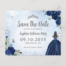 Budget Floral Blue Grau Quinceanera Save the Date