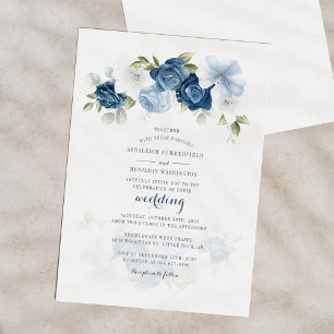 Budget Floral Botanical Dusty Blue Wedite Einladun