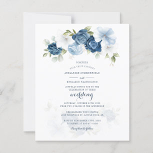 Budget Floral Botanical Dusty Blue Wedite Einladun