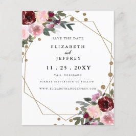 Budget Floral Burgundi Gold Save the Date