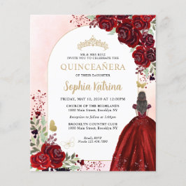 Budget Floral Burgundy Gold Princess Quinceanera