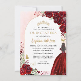 Budget Floral Burgundy Gold Princess Quinceanera Mitteilungskarte