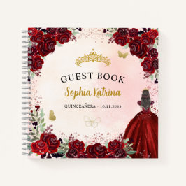 Budget Floral Burgundy Gold Quinceanera Gästebuch Notizbuch