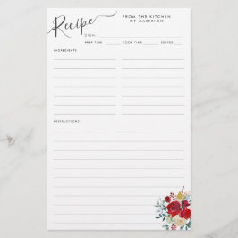 Budget Floral Burgundy Holliday Reecipe Sheet Flyer