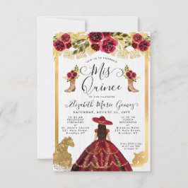Budget Floral Burgundy Latina Charra Quinceanera Mitteilungskarte