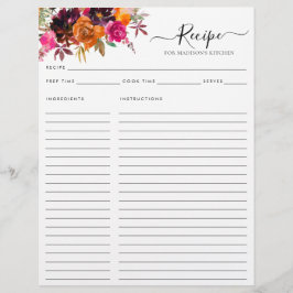 Budget Floral Burgundy Lila Kitchen Rezept Flyer