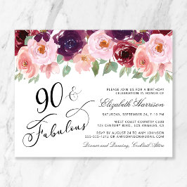 Budget Floral Burgundy Pink 90. Geburtstagsparty