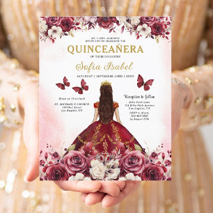 Budget Floral Burgundy Princess Quinceanera Flyer