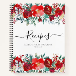 Budget Floral Burgundy Red Holiday Kitchen Rezept Notizbuch