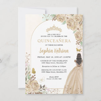 Budget Floral Champagne Gold Princess Quinceanera Mitteilungskarte
