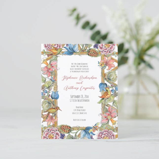Budget Floral Chinoiserie Bird Garden Wedding (Stehend Vorderseite)