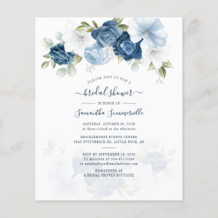 Budget Floral Dusty Blue Bridal Dusche Einladung