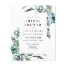 Budget Floral Dusty Blue Bridal Dusche Einladung