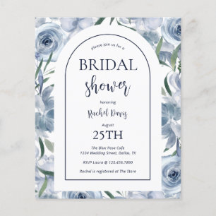 Budget Floral Dusty Blue Bridal Dusche Einladung Flyer
