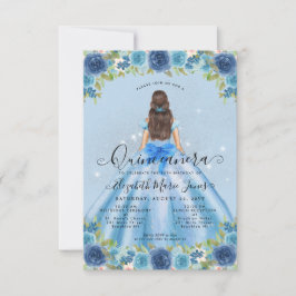 Budget Floral Dusty Blue Glam Princess Quinceanera Mitteilungskarte