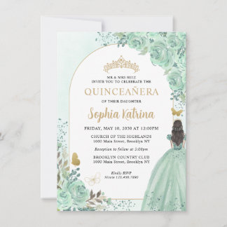 Budget Floral Dusty Green Princess Quinceanera Mitteilungskarte