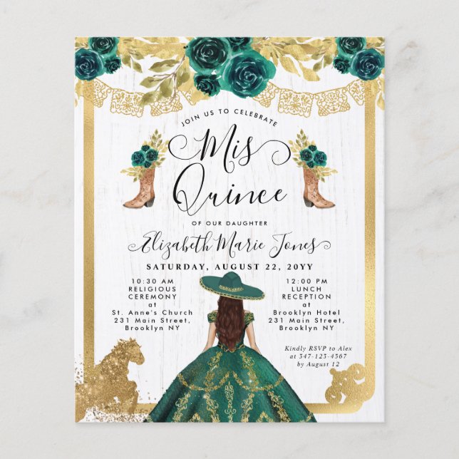 Budget Floral Emerald Green Charra Quinceanera (Vorderseite)