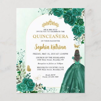 Budget Floral Emerald Green Princess Quinceanera