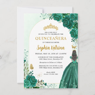 Budget Floral Emerald Green Princess Quinceanera Mitteilungskarte