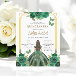 Budget Floral Emerald Green Quinceanera Einladung Flyer