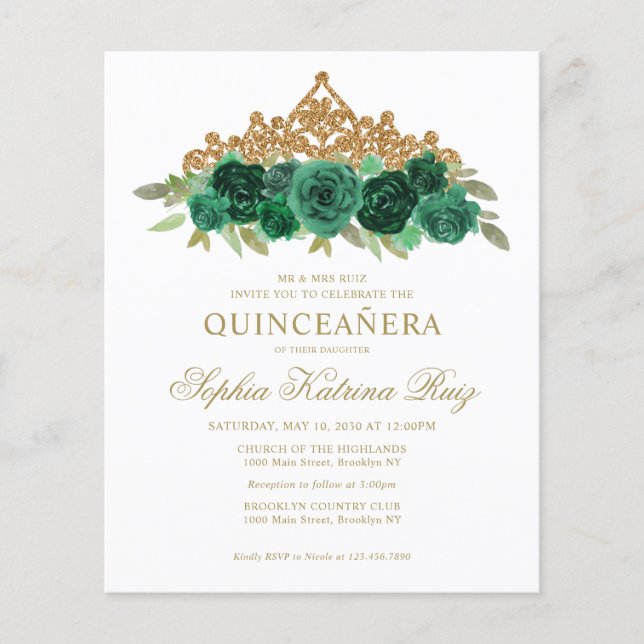 Budget Floral Emerald Green Tiara Quinceañera (Vorderseite)