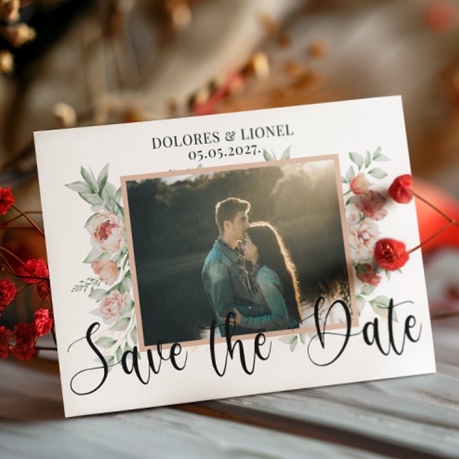 Budget Floral Foto Wedding Save the Date (Von Creator hochgeladen)