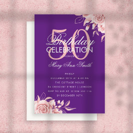 Budget Floral Geburtstag Rose Gold & Lila Einladun Mitteilungskarte