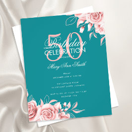 Budget Floral Geburtstagsparty Rose Gold & Aquamar Flyer