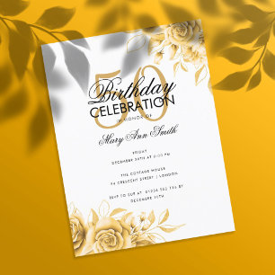 Budget Floral Glam Birthday Party Elegantes Gold Postkarte