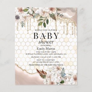 BUDGET Floral Glitzer Tropfen Marble Baby Dusche Flyer