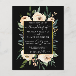 Budget Floral Gold Black Wedding Einladung Flyer
