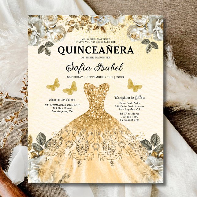 Budget Floral Gold Butterfly Princess Quinceanera (Von Creator hochgeladen)