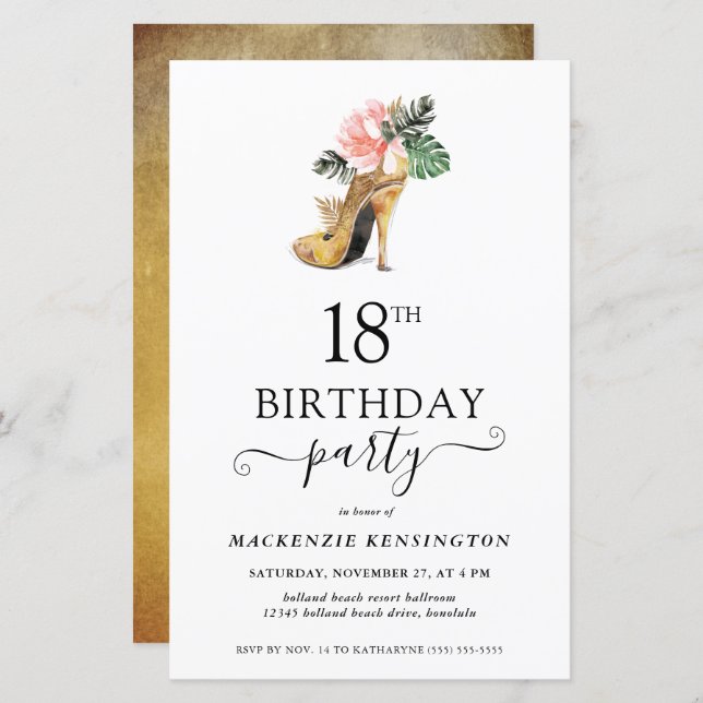 Budget Floral Gold High Heels 18. Geburtstag (Vorne/Hinten)