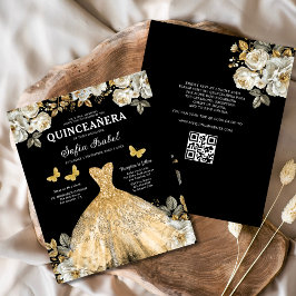 Budget Floral Gold QR Code Princess Quinceanera